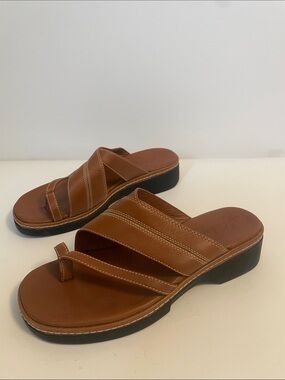 Clarks Collection Leather Comfort Slide Sandals Women’s Size 7.5M Tan Brown